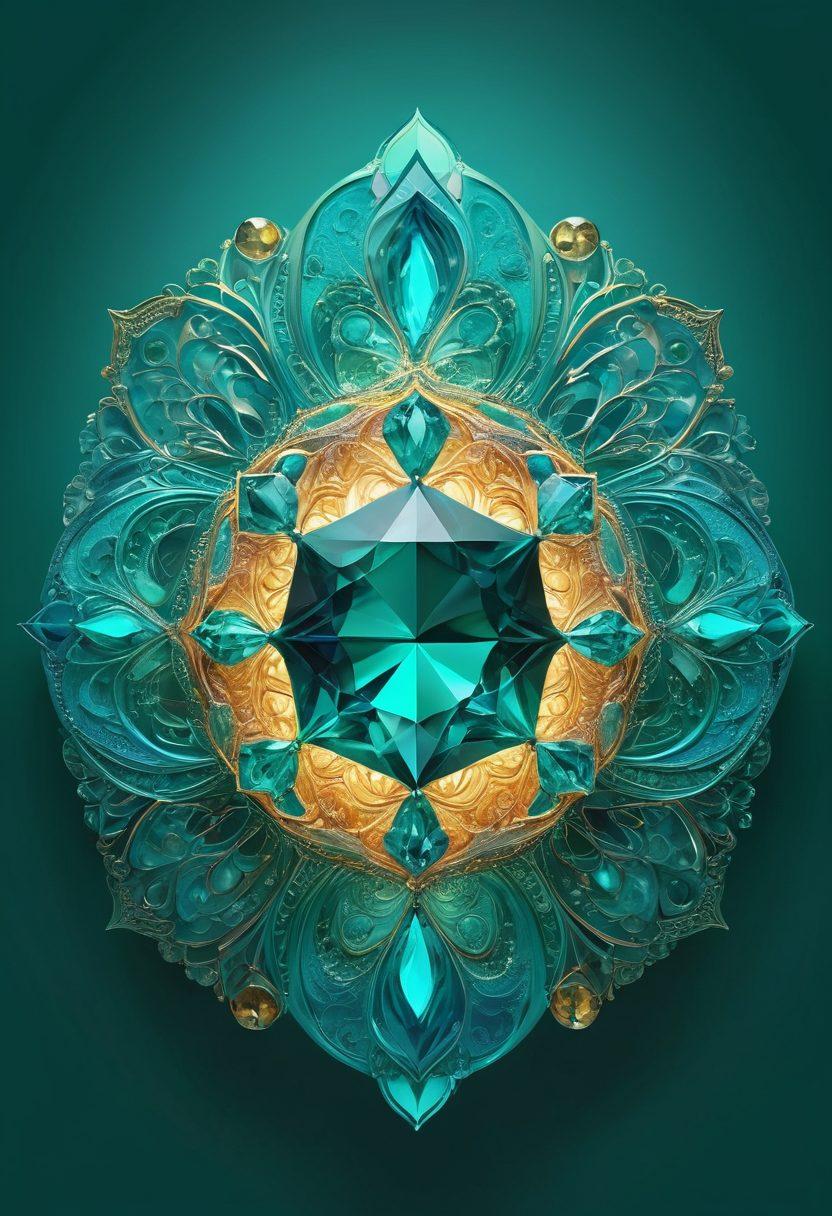 A radiant emerald gem at the center, surrounded by colorful, swirling patterns symbolizing vibrancy and joy. Incorporate soft, glowing lights to represent positivity, with abstract shapes evoking freedom and adventure around it. Set against a serene, gradient backdrop that transitions from deep green to bright teal, enhancing the gem's shine. vibrant colors. super-realistic.
